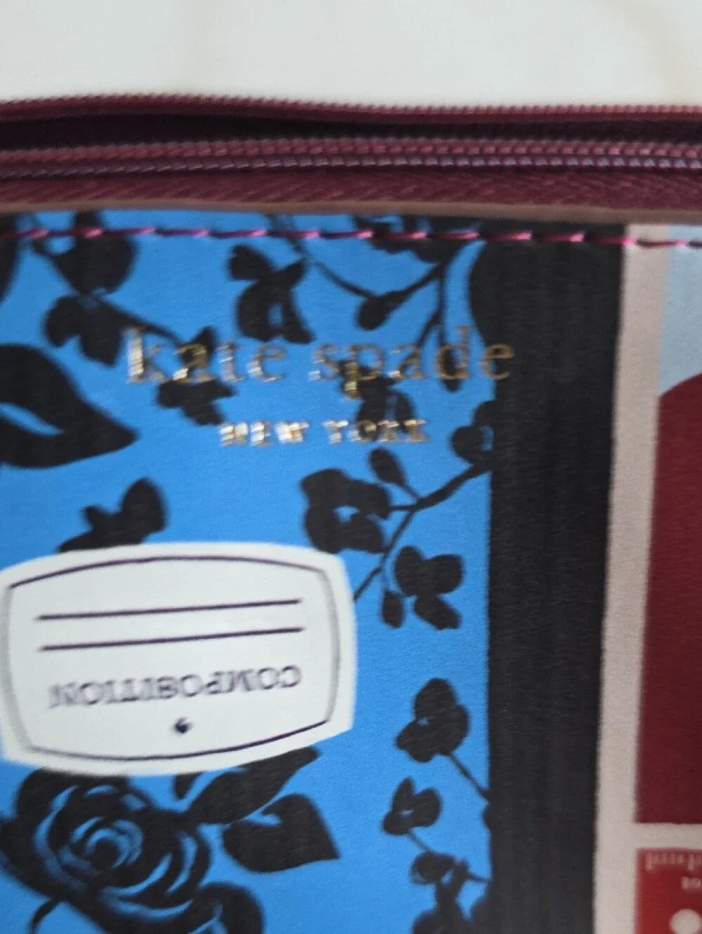 kate spade multicolor printed pencil case in cream, blue, green and burgundy